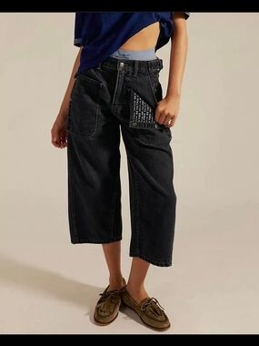 NWT We The Free Black Wide-Leg Cropped Jeans Sz 26